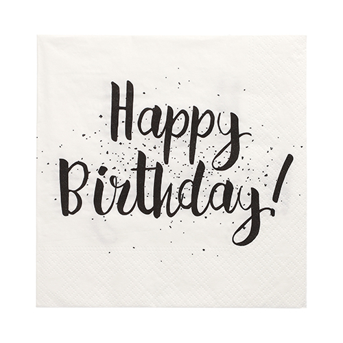 [89711] 12 x 30 Servietten, 3-lagig 1/4-Falz 33 cm x 33 cm "Happy Birthday"