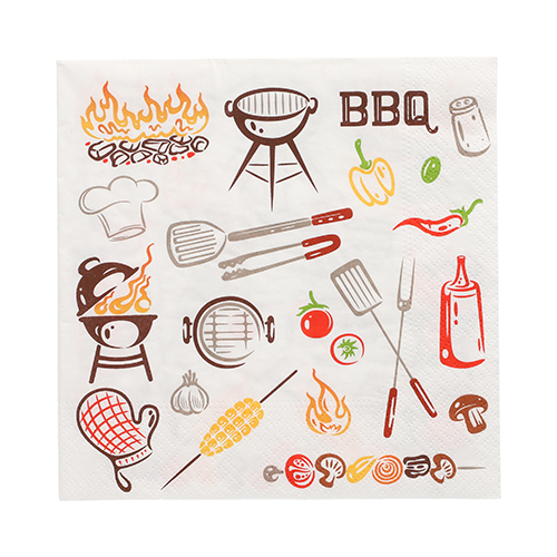 [89719] 10 x 20 Servietten, 3-lagig 1/4-Falz 33 cm x 33 cm "Time for BBQ"