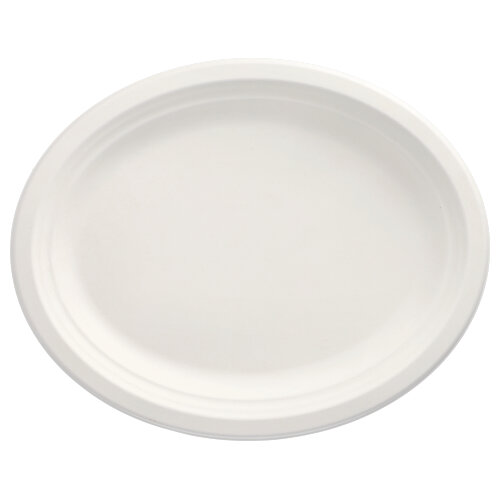 [89752] 12 x 12 Teller, Zuckerrohr "pure" oval 32 cm x 25,5 cm x 2 cm weiss