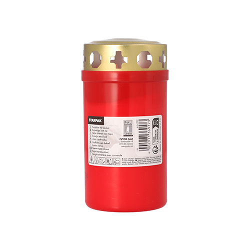 [89909] 18 x Grablicht mit Golddeckel rund Ø 6,4 cm · 12,5 cm rote Hülle