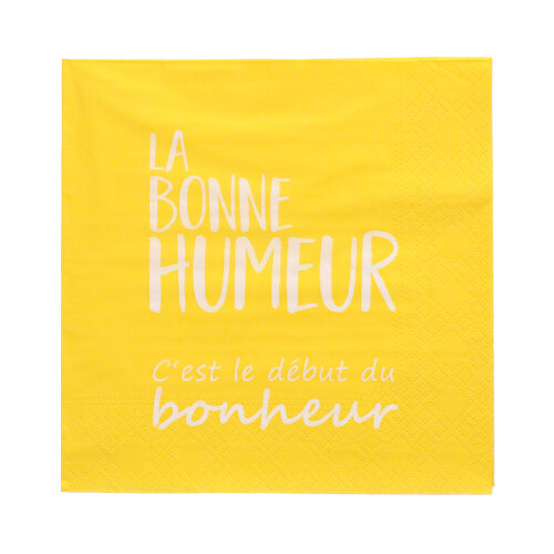 [90293] 12 x 20 Servietten, 3-lagig 1/4-Falz 33 cm x 33 cm gelb "La Bonne Humeur"