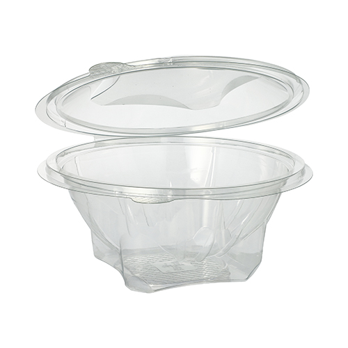 [90329] 6 x 50 Feinkost- und Salatschalen mit Klappdeckel, R-PET rund 750 ml Ø 17,4 cm · 7,3 cm glasklar