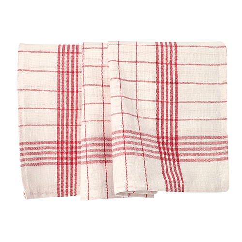 [92073] 10 x 10 Geschirrtücher 70 cm x 50 cm weiss/rot "Halbleinen"