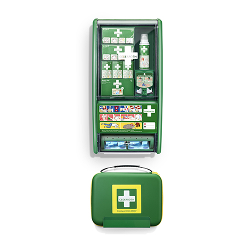 [92200] "Cederroth" First Aid & Burn Station Set DIN 13157 22,7 cm x 29,4 cm x 57,2 cm grün 91-teilig