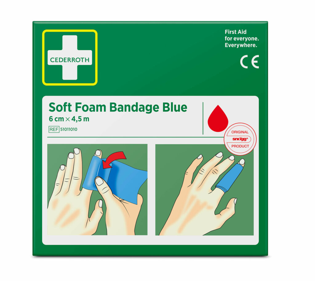 [92206] 10 x "Cederroth" Soft Foam Bandage 4,5 m x 6 cm blau , Refill