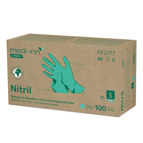 [92737] 10 x 100 "Medi-Inn GREEN" Handschuhe, Nitril puderfrei grün Größe: S biologisch abbaubar