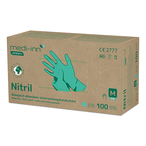 [92738] 10 x 100 "Medi-Inn GREEN" Handschuhe, Nitril puderfrei grün Größe: M biologisch abbaubar