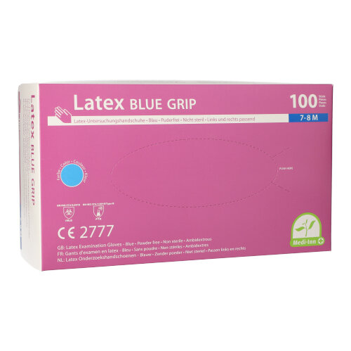 [93409] 10 x 100 "Medi-Inn PS" Handschuhe, Latex puderfrei blau "Blue Grip" Größe: M