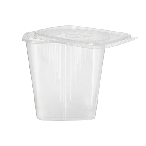 [95076] 5 x 50 Verpackungsbecher mit Deckel, PP eckig 500 ml 10,1 cm x 8,9 cm x 11,4 cm transparent
