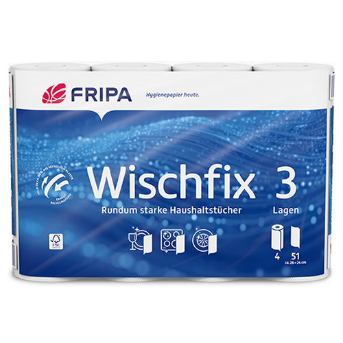 [95724] 8 x 4 Rollen Küchenrollen 3-lagig 26 cm x 23,8 cm weiss "Wischfix" 51 Blatt