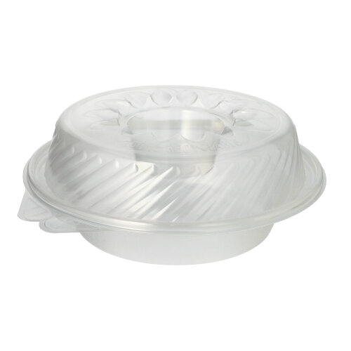 [97033] 4 x 25 Feinkost- und Salatschalen mit Klappdeckel PP rund 950 ml 9,2 cm x 22 cm x 21,5 cm mit Dipfach