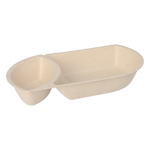 [97083] 12 x 50 Snacktrays Zuckerrohr 2-geteilt 3,6 cm x 12,4 cm x 22,4 cm natur