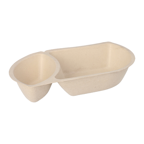 [97084] 10 x 50 Snacktrays Zuckerrohr 2-geteilt 3,6 cm x 11 cm x 19,4 cm natur