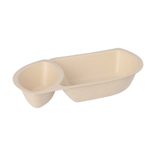 [97085] 16 x 50 Snacktrays Zuckerrohr 2-geteilt 3,2 cm x 9,7 cm x 17,6 cm natur
