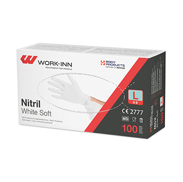 [98430] 10 x 100 "WORK-INN/PS" Handschuhe Nitril puderfrei "White Soft" weiss Größe: L