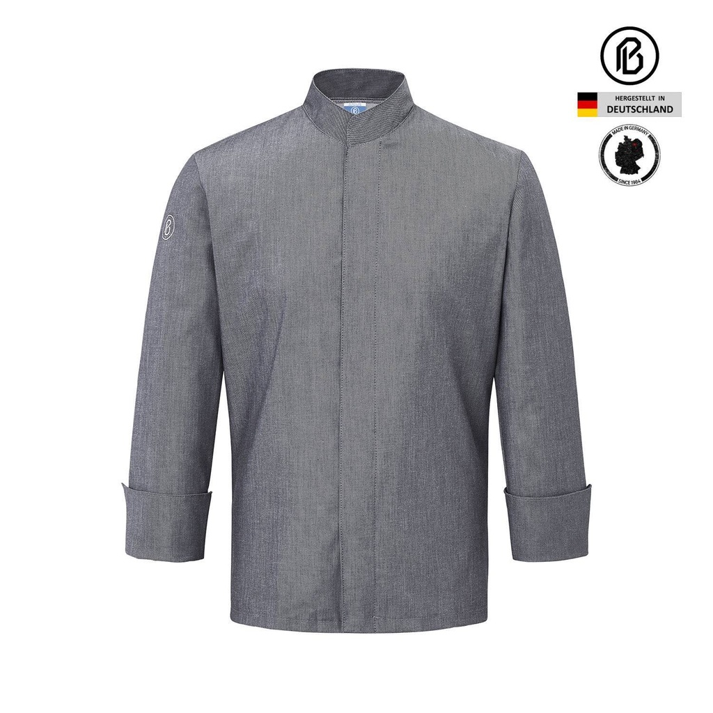 [010ZE-TR8095] TRECK-ZERO, farbige Kochjacke, schwarz Denim-Optik