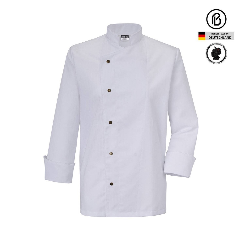 [01100AN-BL] Kochjacke Blanco-Antonia weiß/weiß-Satinstreifen