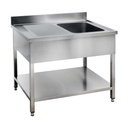 Spültisch Basic 12x6 mit 1 Becken rechts, Aufkantung und Grundboden