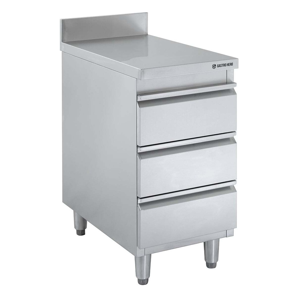 [SB3S-BASIC4X7A] Edelstahl-Schubladenschrank BASIC 3er Einheit 700 mit Aufkantung, AISI 201