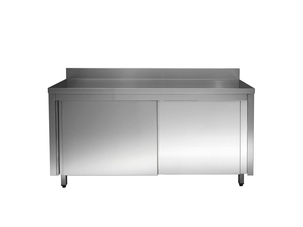 [ASS-PROFI15X7A] Edelstahl Arbeitsschrank PROFI mit Schiebetür 15x7 mit Aufkantung